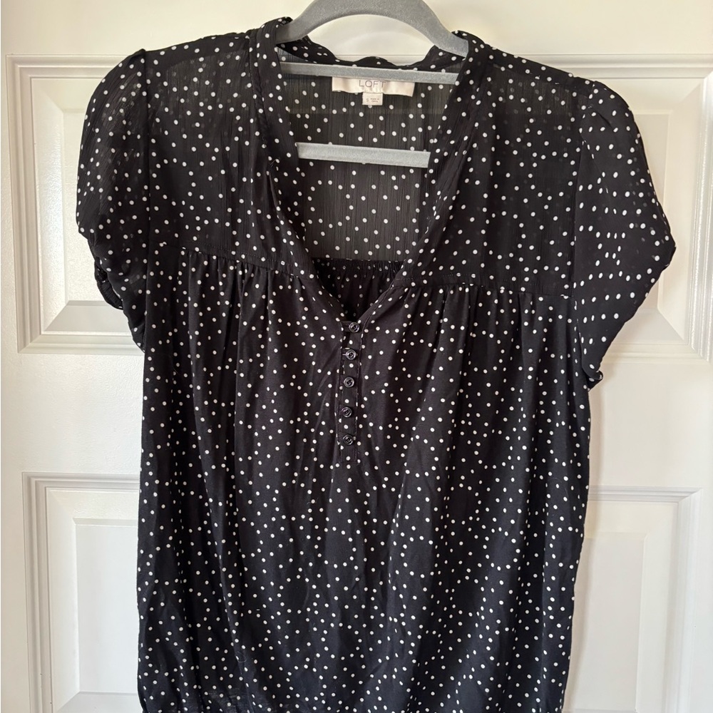 LOFT Black and White Polka Dot Blouse
